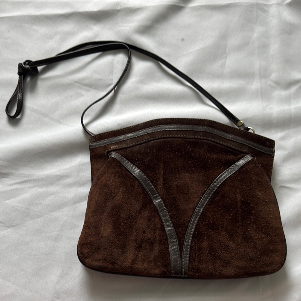 Vintage Brown Suede Shoulder Bag, Italian Leather Bugatti Purse